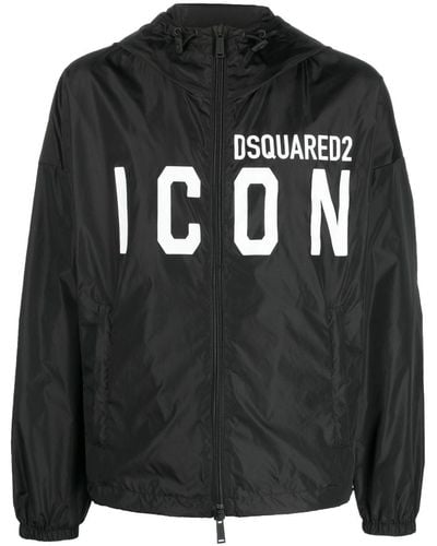 DSquared² Iconプリント フーデッドジャケット - ブラック