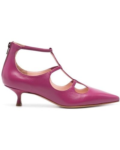 Anna F. 50mm T-bar Strap Leather Court Shoes - Pink