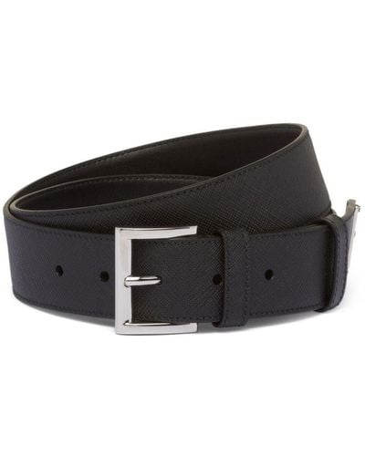 Prada Triangle Logo Saffiano Leather Belt - Black