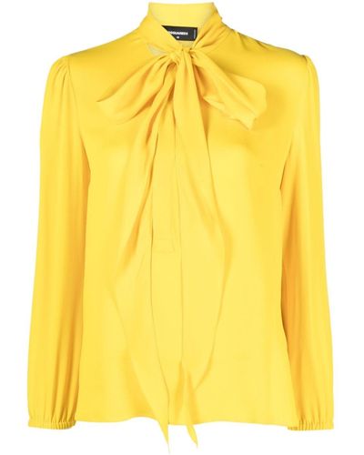 DSquared² Pussy Bow-collar Long-sleeve Top - Yellow