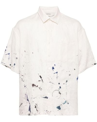 DOMREBEL Monday Leinenhemd mit Farbklecks-Print - Weiß