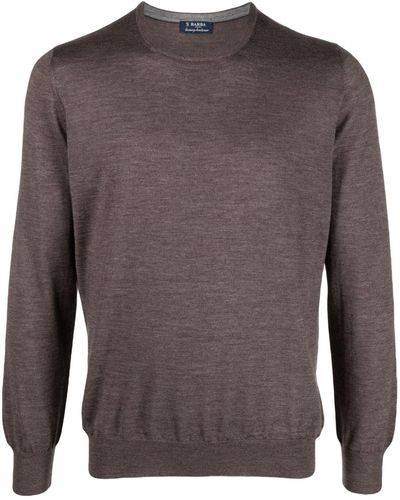 Barba Napoli Crew-neck Fine-knit Sweater - Brown