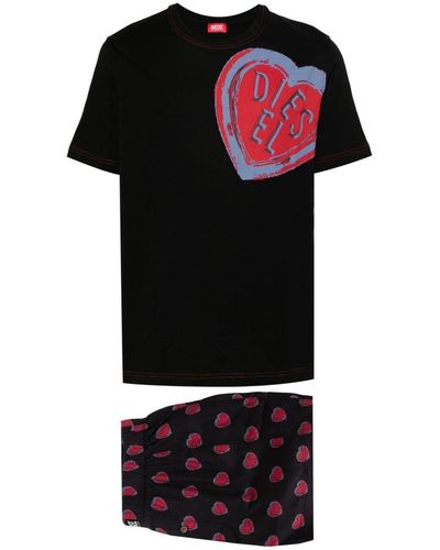 DIESEL Logo-print Cotton Pajamas - Black