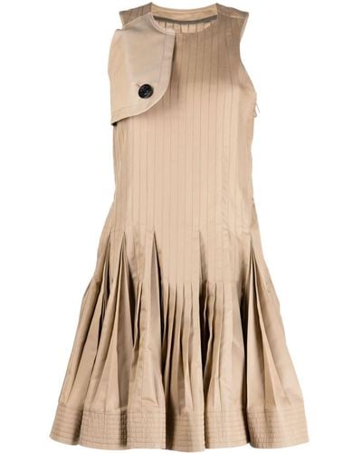 Sacai Storm-flap Pleated-skirt Dress - Natural