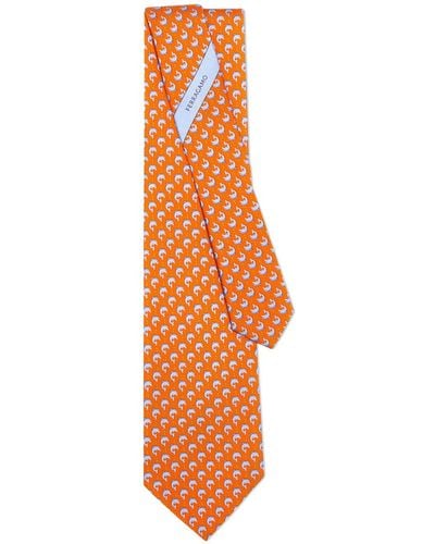 Ferragamo Dolphin-print Silk Tie - Orange