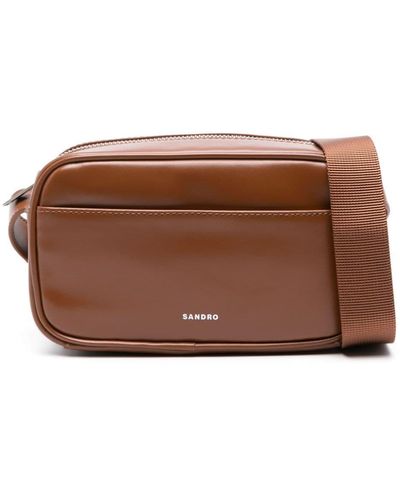 Sandro Logo-print Leather Messenger Bag - Brown