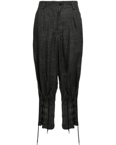 Y's Yohji Yamamoto Tapered-leg Linen Trousers - Black