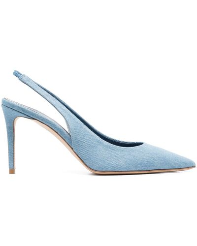SCAROSSO Slingback 100mm Leather Court Shoes - Blue