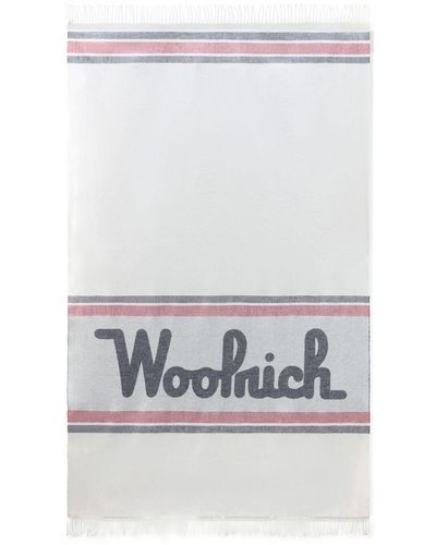 Woolrich Coperta Summer con logo jacquard (197cm x 100cm) - Bianco