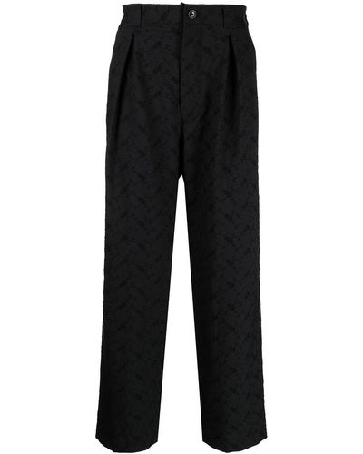 Sasquatchfabrix. Floral-embroidery Drop-crotch Trousers - Black
