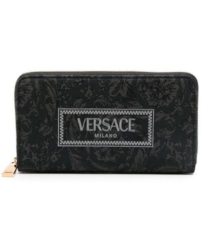 Versace Embroidered-logo Jacquard Wallet - Black