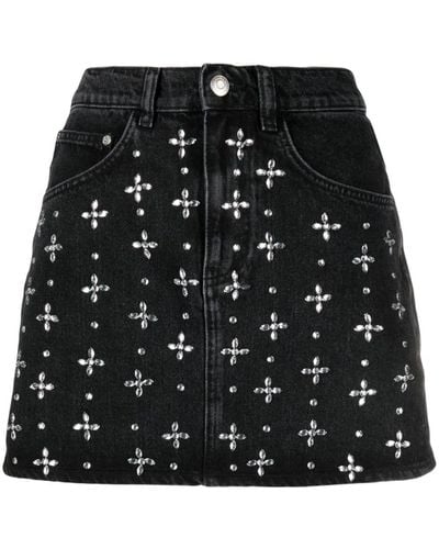 Maje Rhinestone-embellished Denim Miniskirt - Black