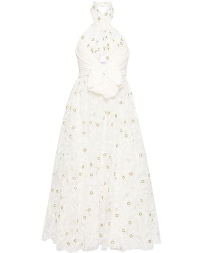 Giambattista Valli Floral-embroidered Silk Gown - White