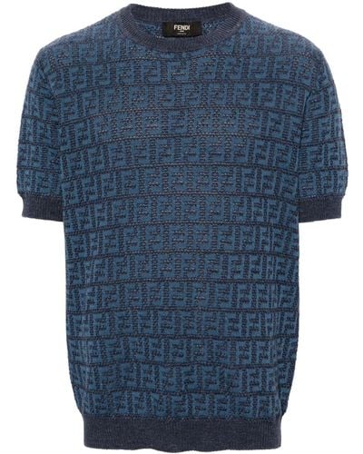 Fendi Ff-jacquard Knitted Sweater - Blue