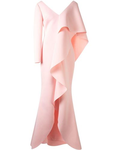 Badgley Mischka Robe longue à volants asymétriques - Rose