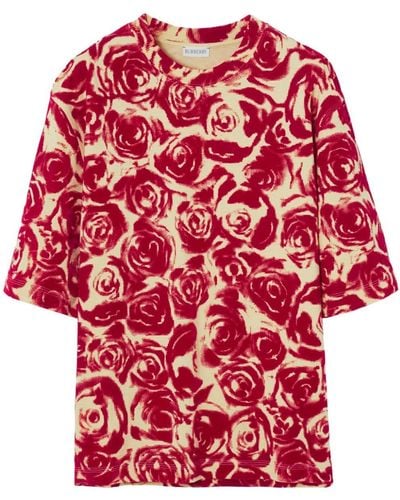 Burberry T-Shirt mit Rosen-Print - Rot