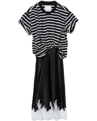 3.1 Phillip Lim Stripe-print Draped T-shirt Dress - Black