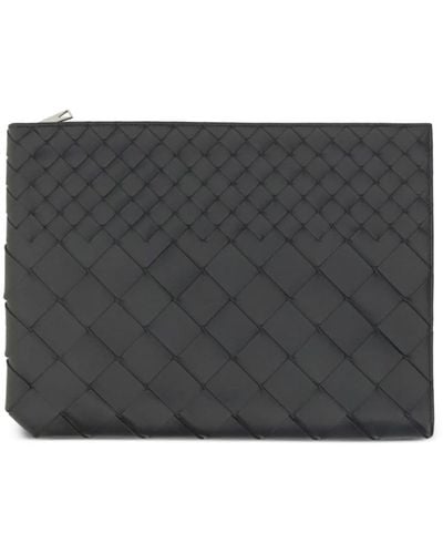 Bottega Veneta Intrecciato Leather Laptop Bag - Grey