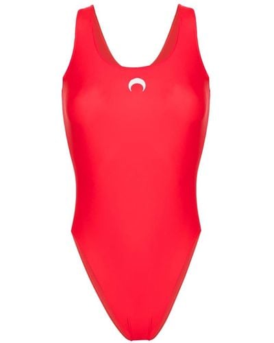 Marine Serre Crescent Moon-print Swimsuit - Red