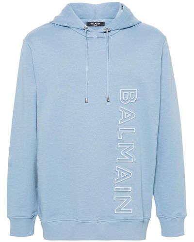 Balmain Logo-embossed Cotton Hoodie - Blue