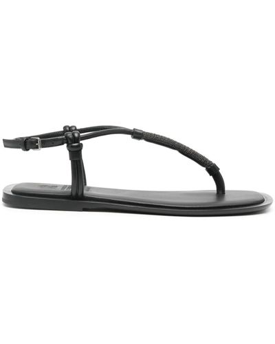 Brunello Cucinelli Leren Sandalen Met Monili-ketting - Bruin