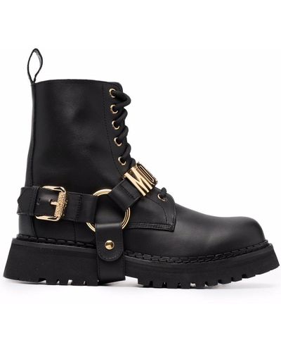 Moschino Logo-plaque Ankle Boots - Black