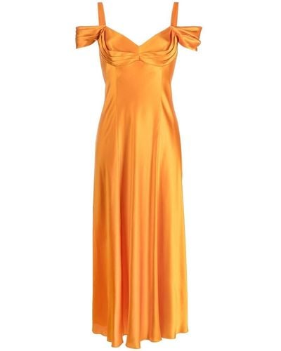 Alberta Ferretti ドレープ シルクイブニングドレス - オレンジ
