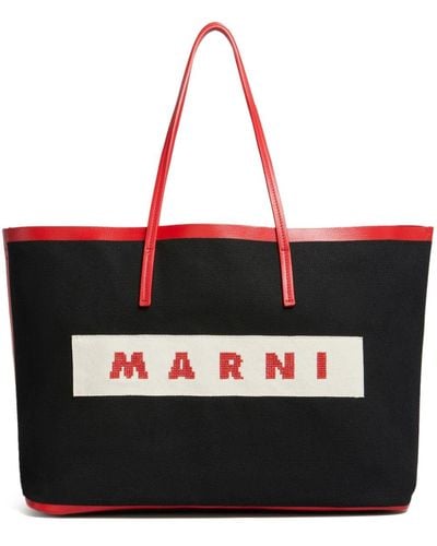 Marni Janus Kleine Shopper Met Geborduurd Logo - Zwart