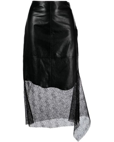 Helmut Lang Lace-trimmed Leather Skirt - Black