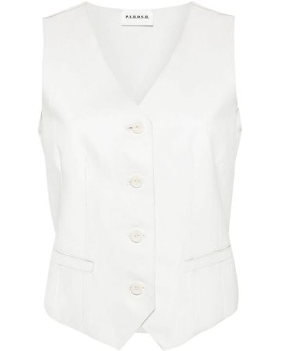 P.A.R.O.S.H. Single-breasted Leather Waistcoat - White