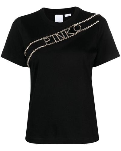 Pinko Logo-embellished Cotton T-shirt - Black