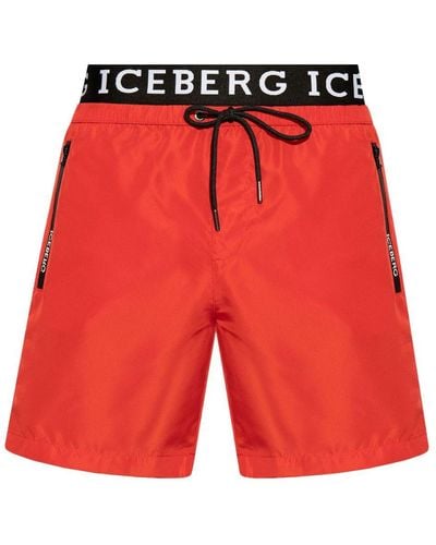Iceberg Logo-waistband Swim Shorts - Red