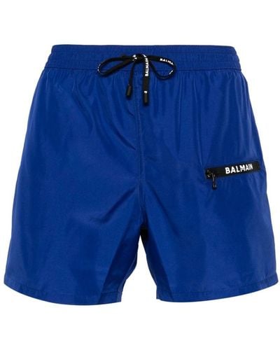 Balmain Logo-print Swimming Shorts - Blue