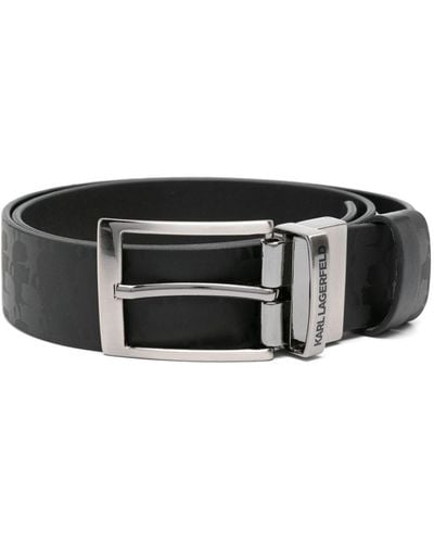 Karl Lagerfeld Logo-print Buckled Leather Belt - Black