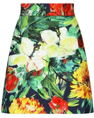 Dolce & Gabbana Cotton-blend Floral Mini Skirt - Green