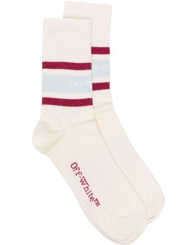 Off-White c/o Virgil Abloh Logo-intarsia Stripped Ribbed Socks - Pink
