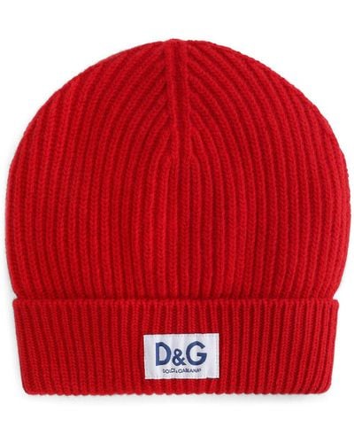 Dolce & Gabbana Bonnet en maille nervurée à patch logo - Rouge