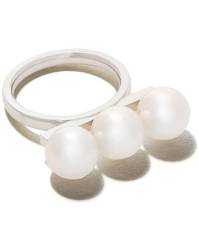 Tasaki 18kt White Gold Collection Line Balance Neo Akoya Pearl Ring - Multicolor