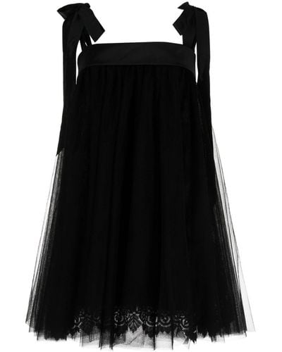 Amsale Tulle Trapeze Mini Dress - Black