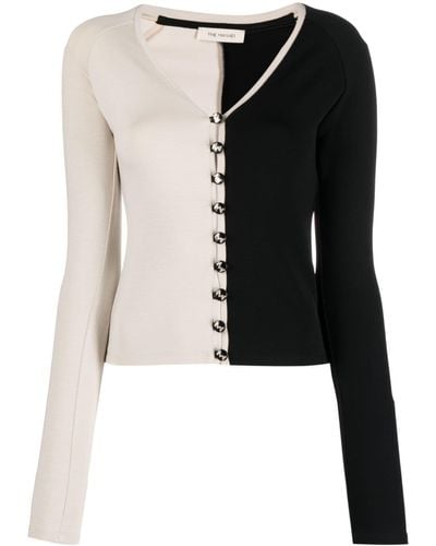The Mannei Two-tone V-neck Cardigan - Black