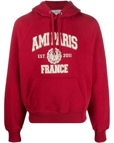 Ami Paris Logo-print Hoodie - Red