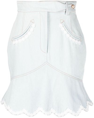 Casablancabrand Floral-embroidered Denim Peplum Skirt - White