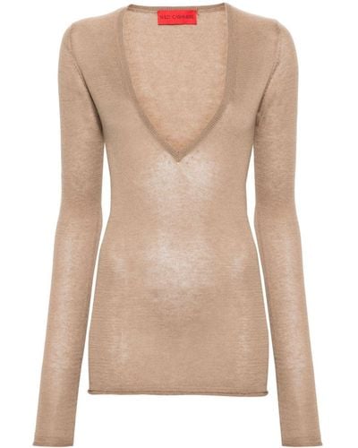 Wild Cashmere Goldie V-neck Fine-knit Sweater - Natural