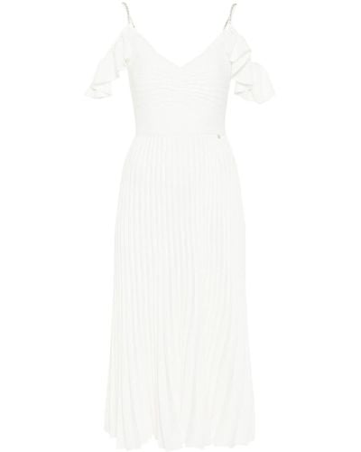 Nissa Crystal-embellished Plissé Dress - White