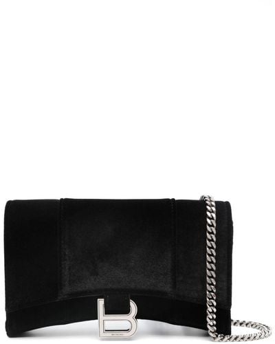 Balenciaga Hourglass Velvet Chain Wallet - Black