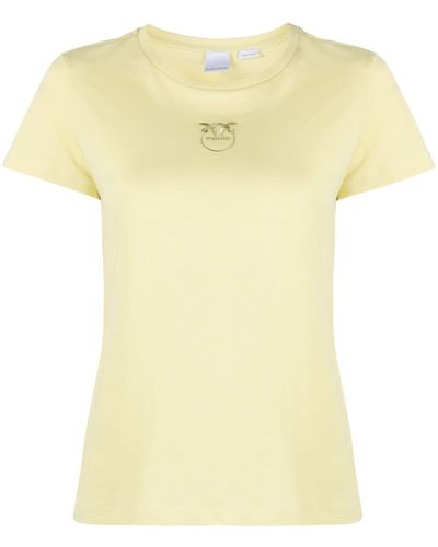 Pinko Love Birds-embroidered Cotton T-shirt - Yellow