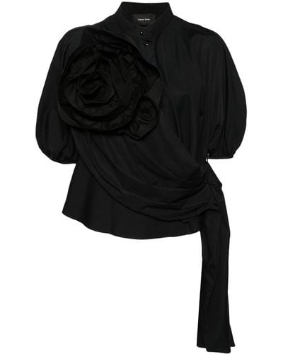 Simone Rocha Floral-appliqué Cotton Blouse - Black
