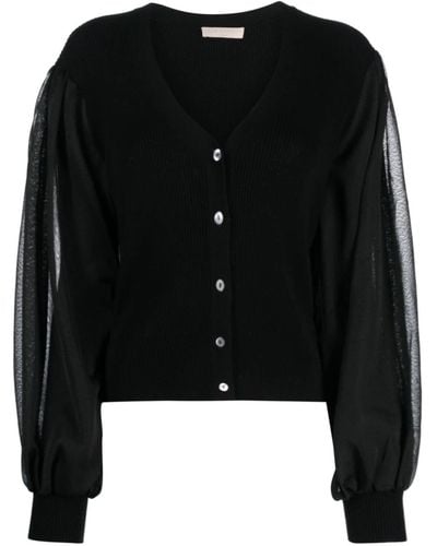 Ulla Johnson Semi Sheer-sleeves V-neck Cardigan - Black