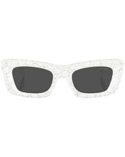 Prada Marble-print Rectangular-frame Sunglasses - White