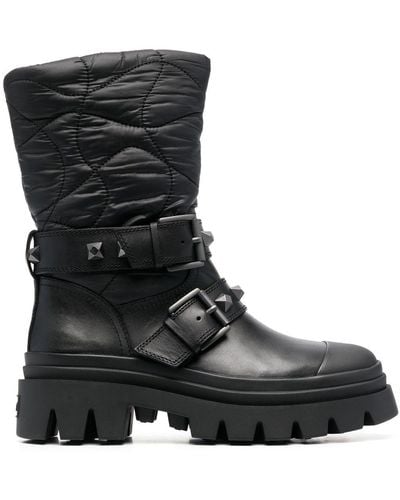 Ash Buckle-detail Faux Leather Boots - Black